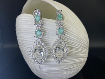 Seafoam and Large White Stone Danglers