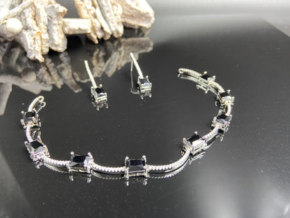 Sleek Delicate String with Black Rectangle Black Stones and AD