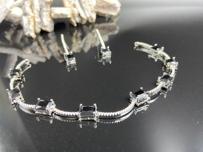 Sleek Delicate String with Black Rectangle Black Stones and AD