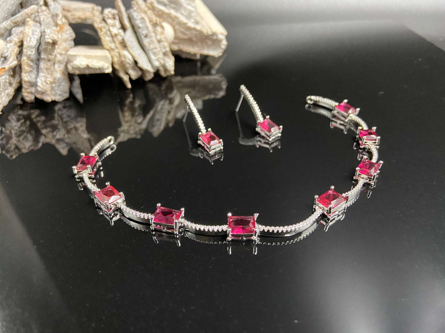 Sleek Delicate String with Red Stones and AD