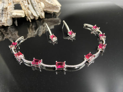 Sleek Delicate String with Red Stones and AD