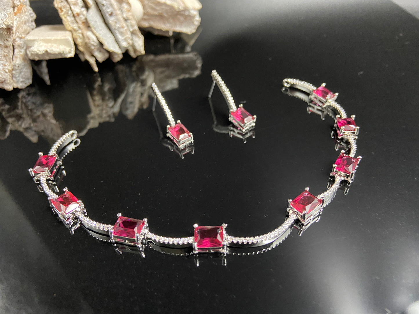 Sleek Delicate String with Red Stones and AD