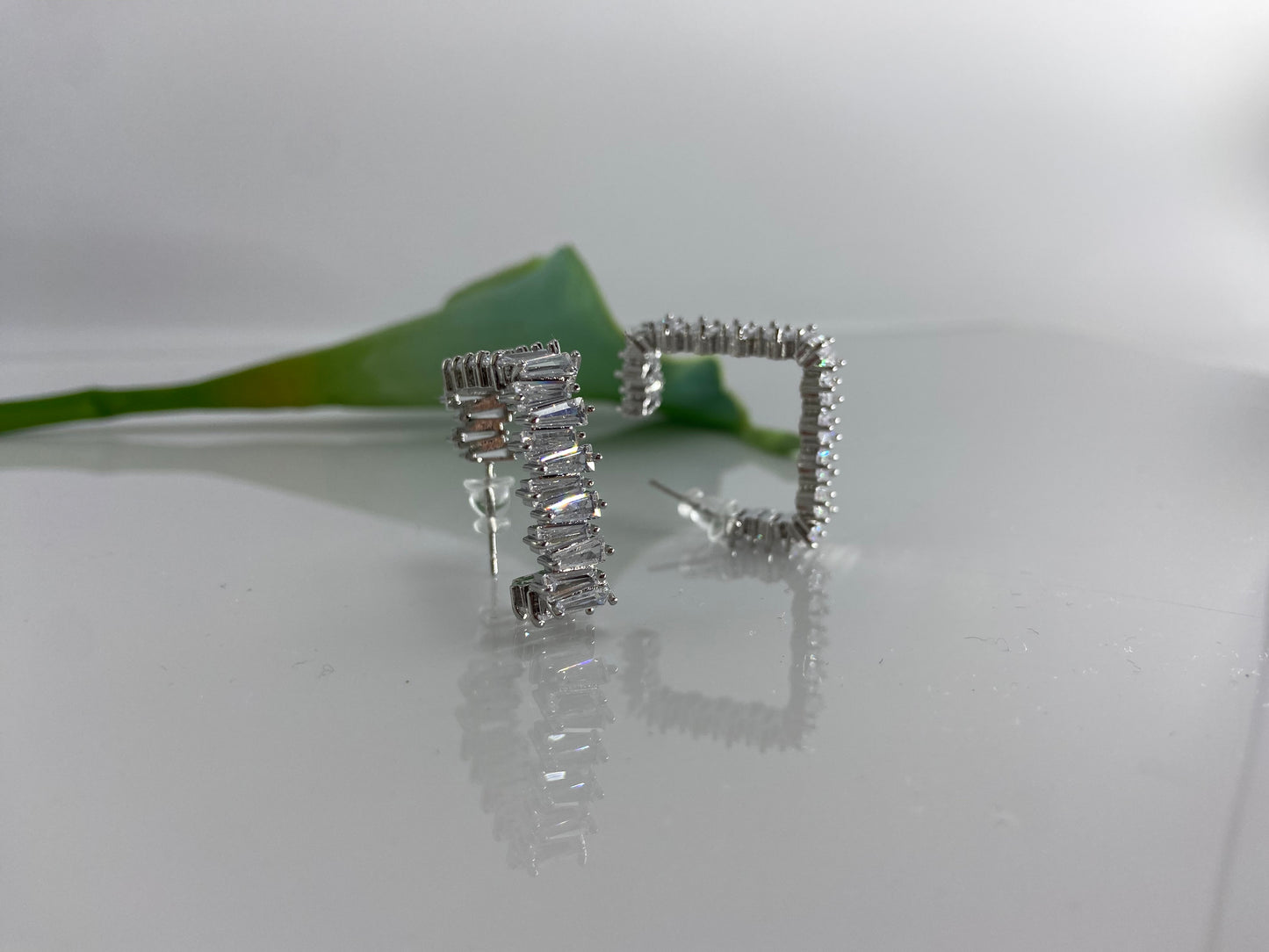 Square Hoop with Large Baguettes Silver