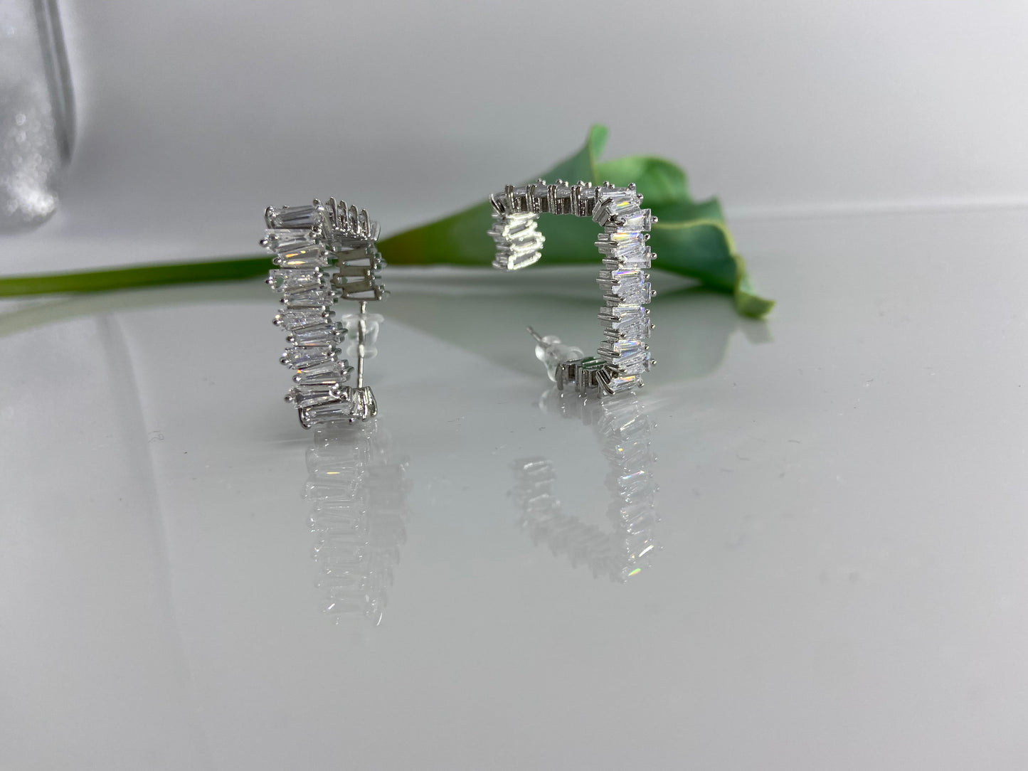 Square Hoop with Large Baguettes Silver