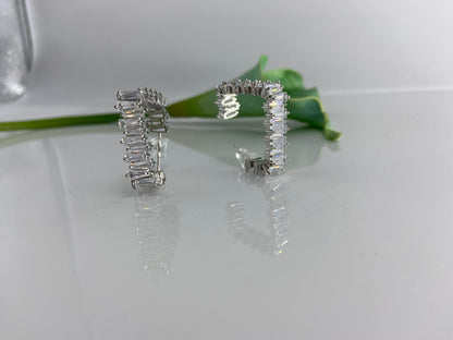 Square Hoop with Large Baguettes Silver