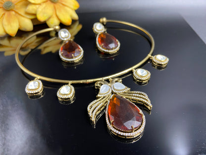 Stylish Polki Hasli Adorned with Statement Citrine Drops