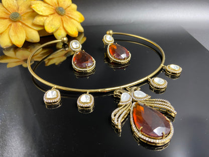 Stylish Polki Hasli Adorned with Statement Citrine Drops