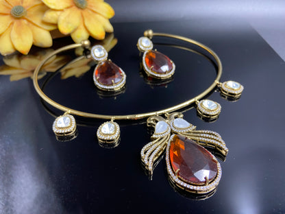 Stylish Polki Hasli Adorned with Statement Citrine Drops