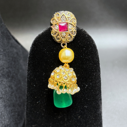 Three String Maala with Pearl ruby Emerald and Golden Balls