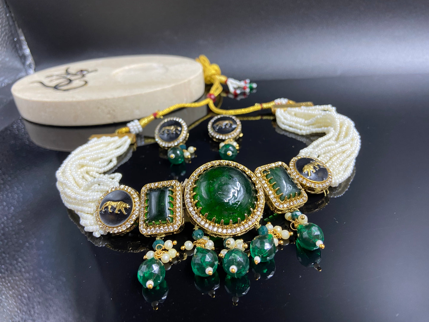 Trendy Sabyasachi Choker with Large Emerald Stones