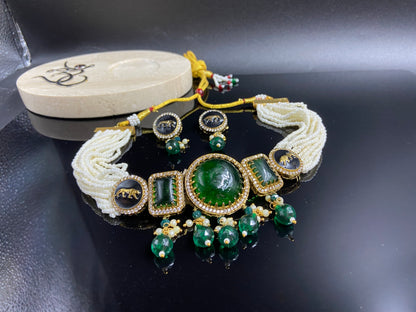 Trendy Sabyasachi Choker with Large Emerald Stones