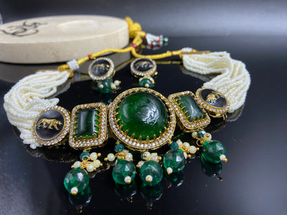 Trendy Sabyasachi Choker with Large Emerald Stones