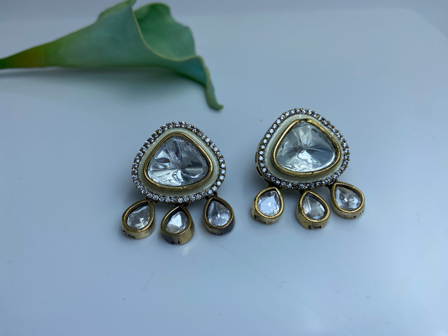 Triangle Polki Earrings White with Latkans