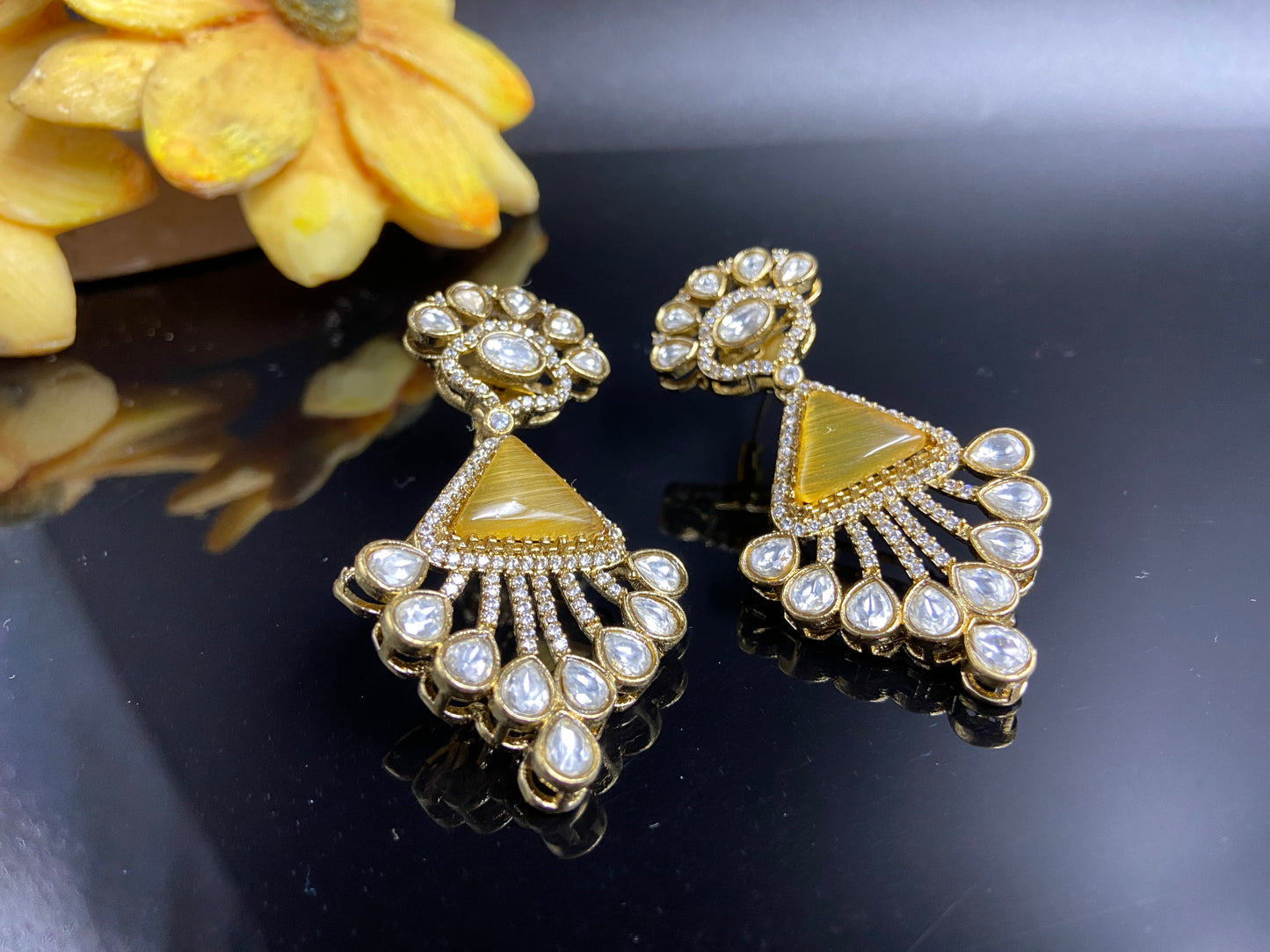 Unique Polki and AD Set with Citrine Triangle Stone