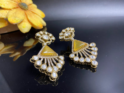 Unique Polki and AD Set with Citrine Triangle Stone