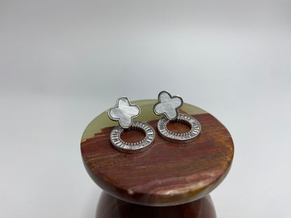 White Flower on Silver Loop with Baguettes