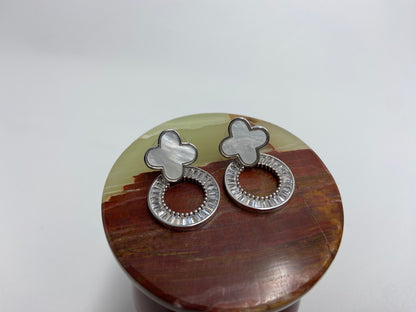 White Flower on Silver Loop with Baguettes