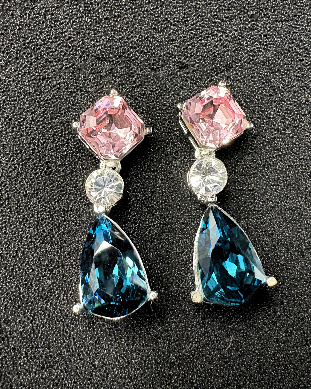 Square and Drop Swarovski Crystal Earrings