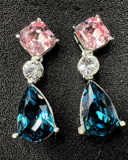 Square and Drop Swarovski Crystal Earrings