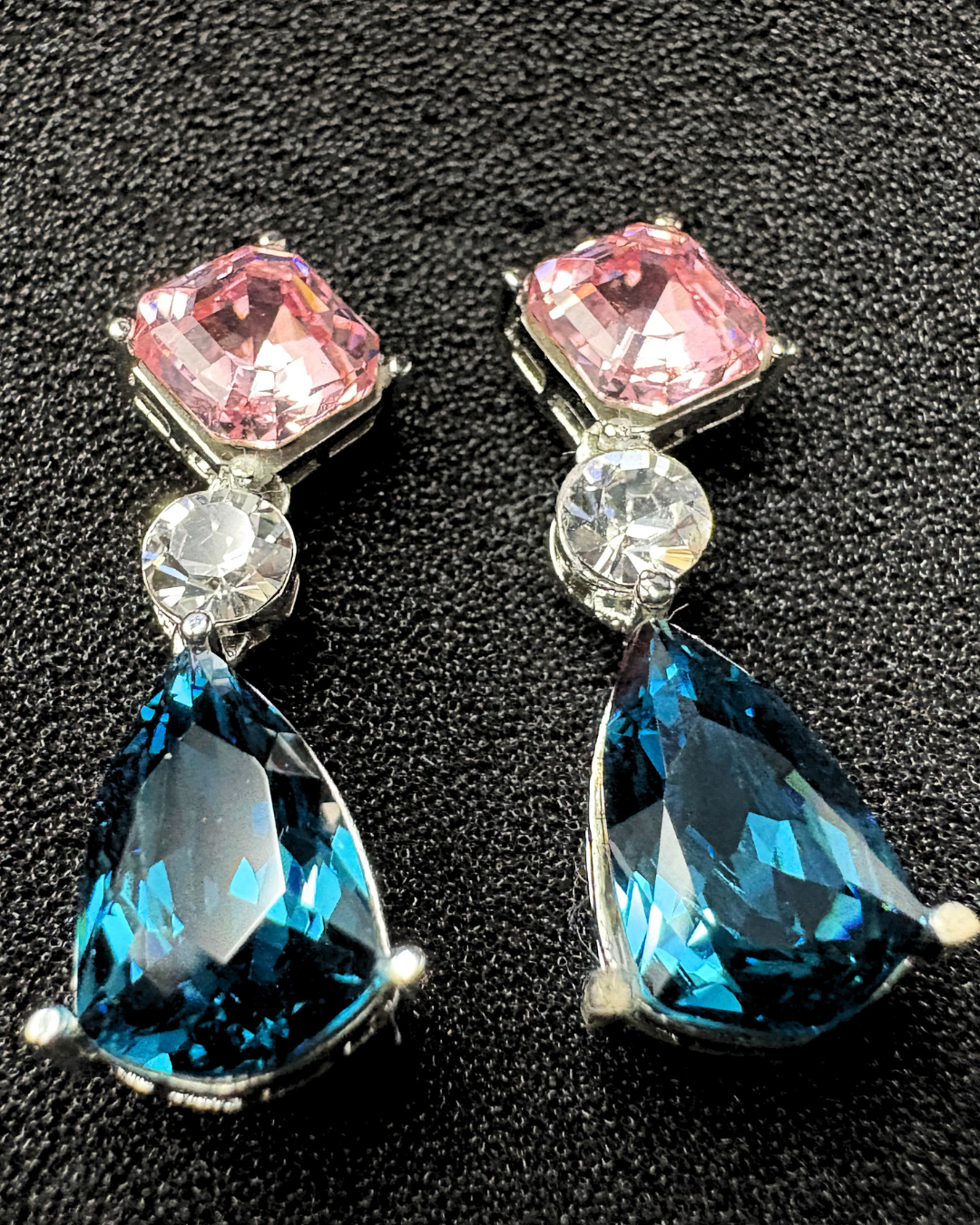 Square and Drop Swarovski Crystal Earrings