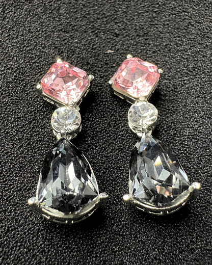 Square and Drop Swarovski Crystal Earrings