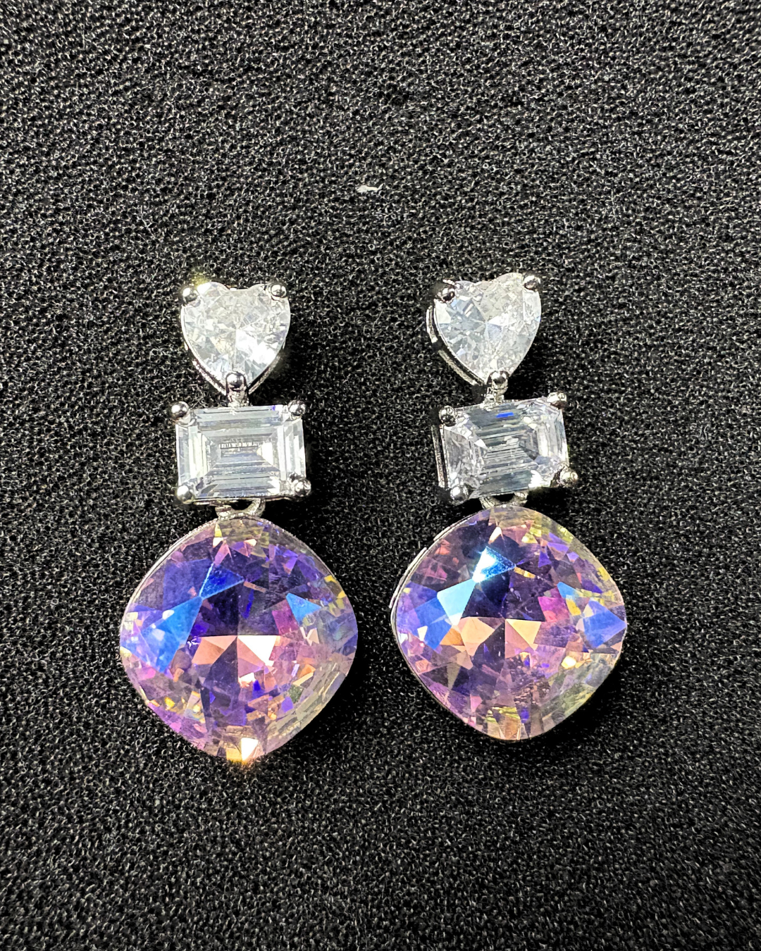 Heart & Rectangle Solitaires with Round Swarovski Crystal Earrings