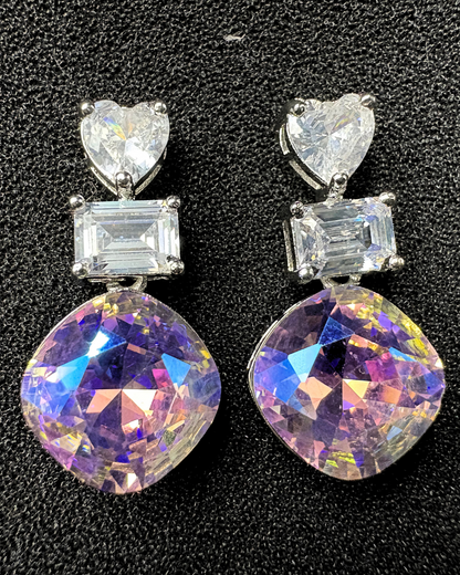 Heart & Rectangle Solitaires with Round Swarovski Crystal Earrings