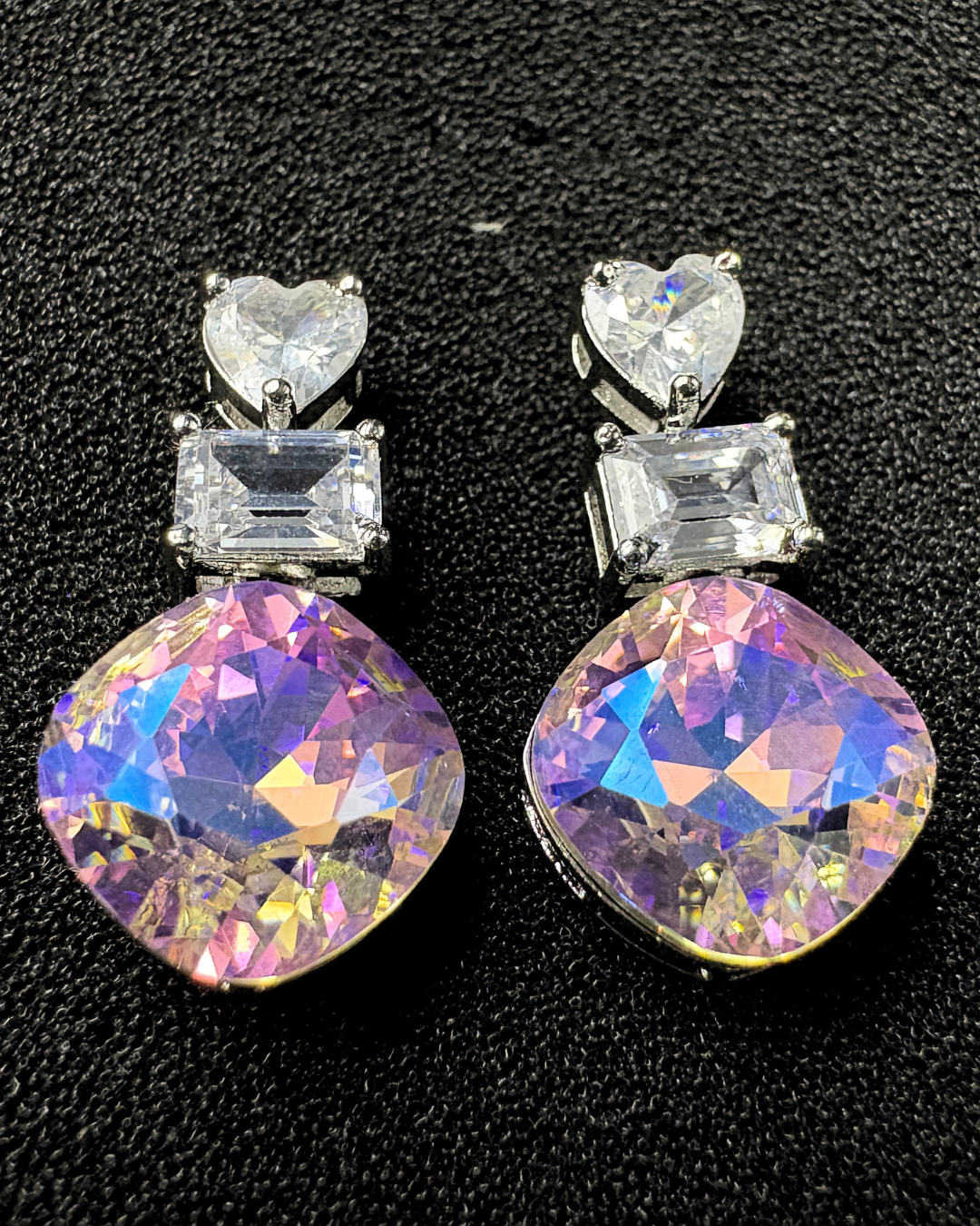 Heart & Rectangle Solitaires with Round Swarovski Crystal Earrings