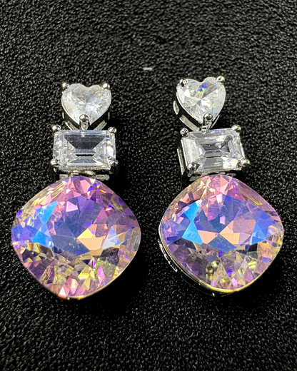 Heart & Rectangle Solitaires with Round Swarovski Crystal Earrings