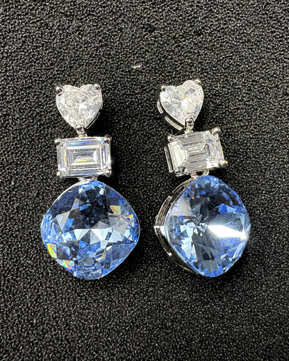 Heart & Rectangle Solitaires with Round Swarovski Crystal Earrings