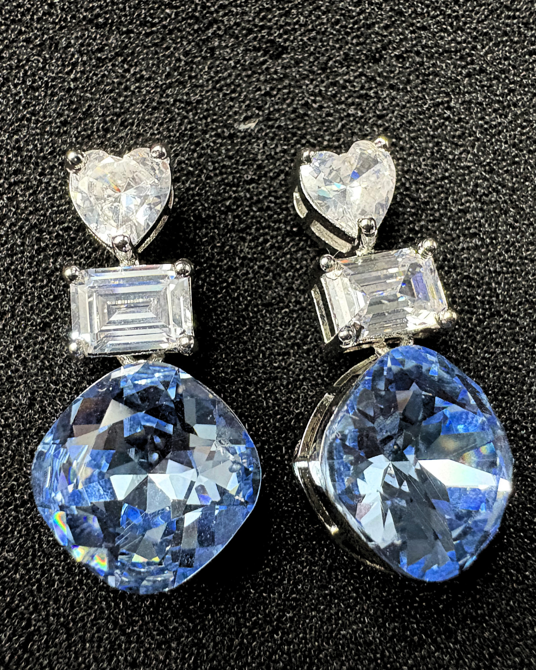 Heart & Rectangle Solitaires with Round Swarovski Crystal Earrings