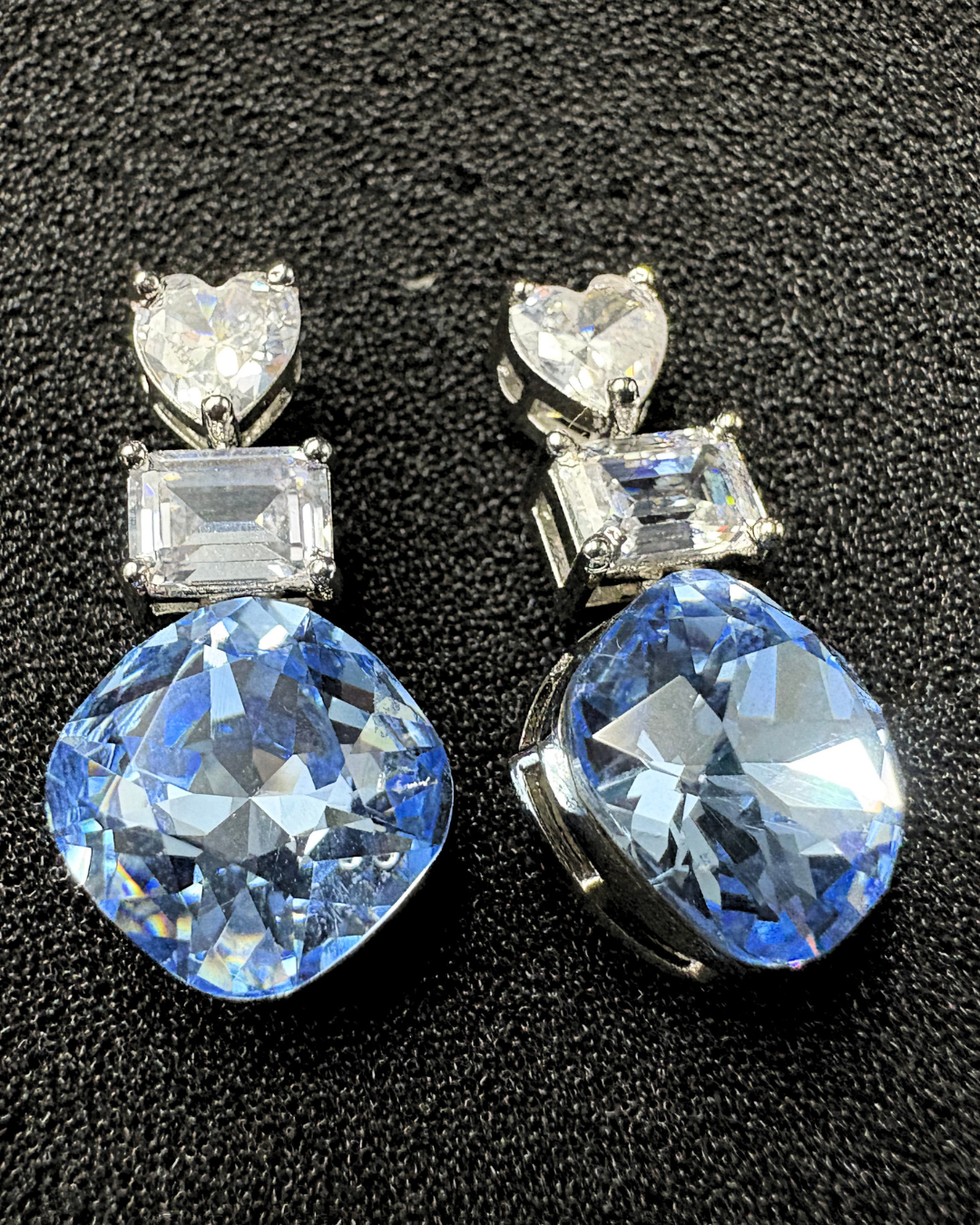 Heart & Rectangle Solitaires with Round Swarovski Crystal Earrings