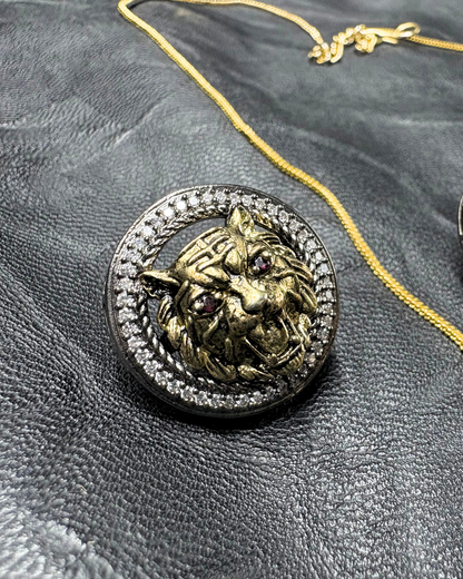 Regal Lion & Kundan pendant set with baguettes