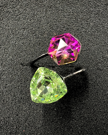 Stylish Double Swarovski Crystal Ring (adjustable)