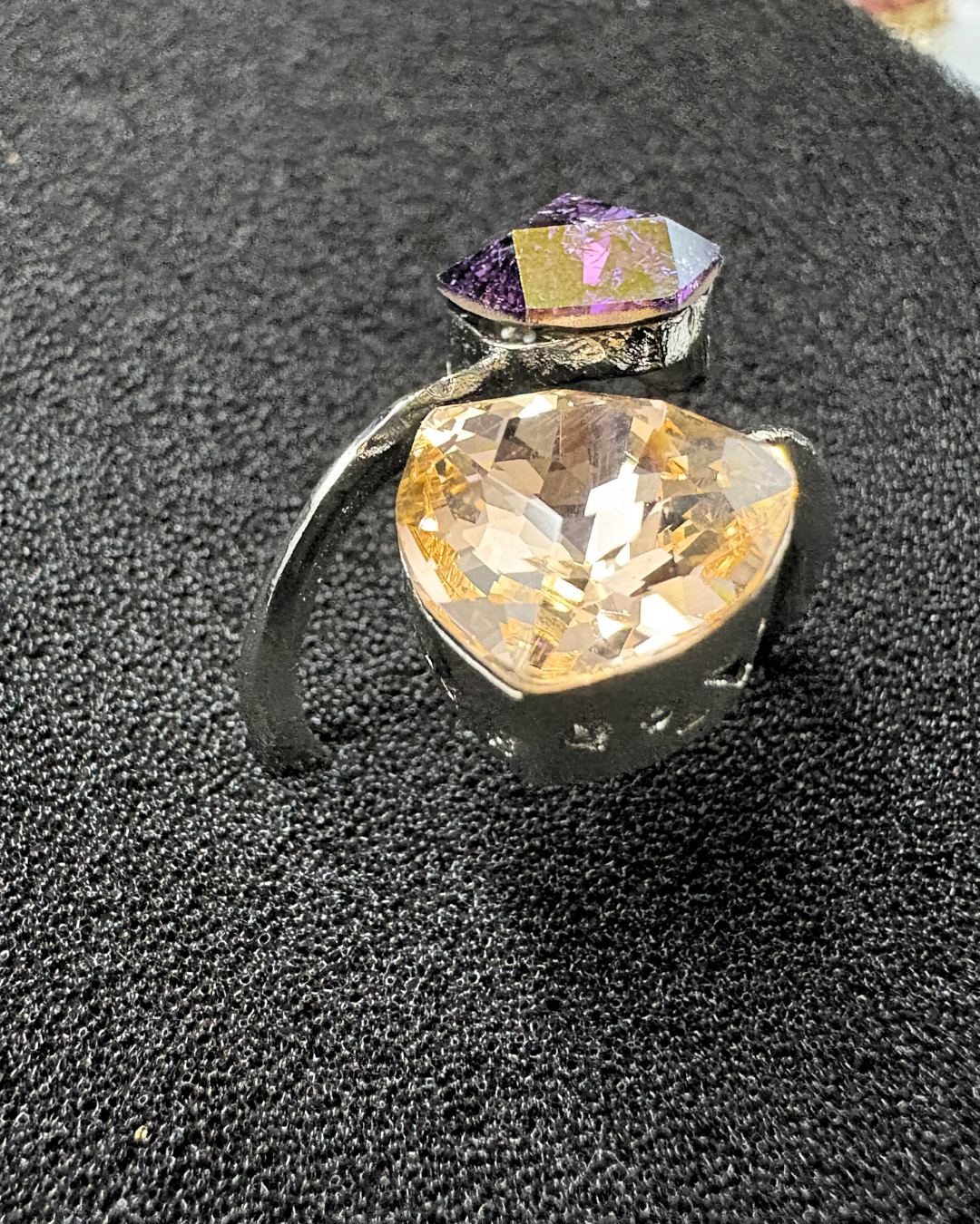 Stylish Double Swarovski Crystal Ring (adjustable)