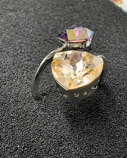 Stylish Double Swarovski Crystal Ring (adjustable)