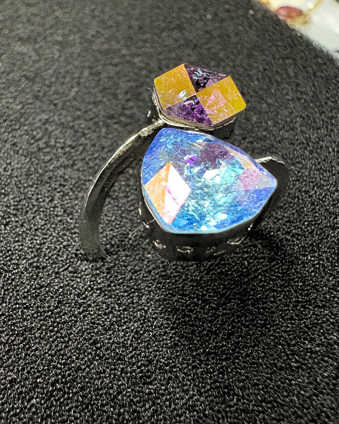 Stylish Double Swarovski Crystal Ring (adjustable)