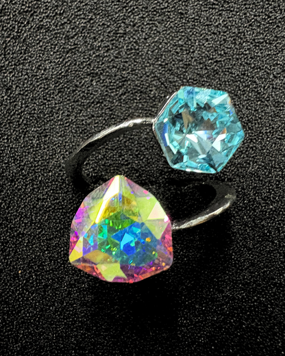 Stylish Double Swarovski Crystal Ring (adjustable)